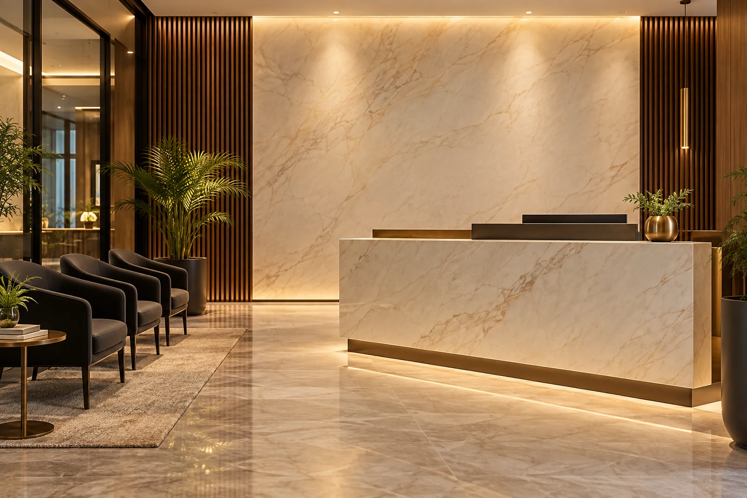 Premium marble and wood office reception