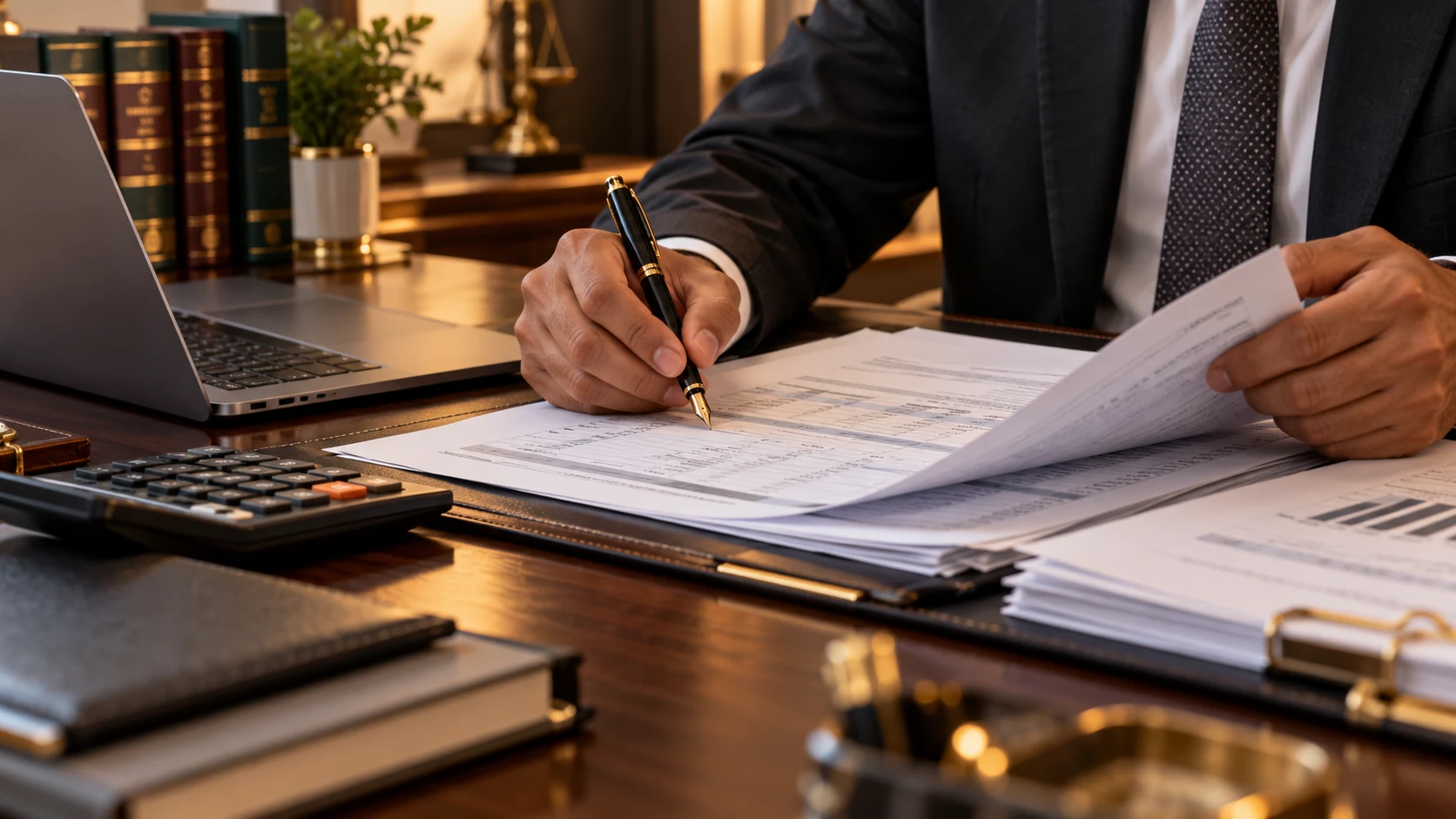 Tax professional reviewing income tax documents